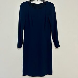 Lafayette 148 NY Navy Blue Sheath Dress. Long Sleeve, Size 2